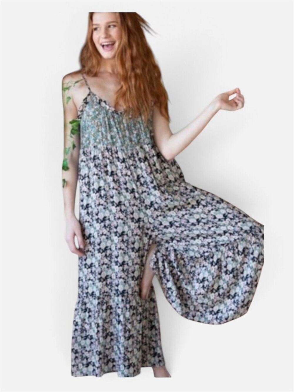 Natural Life Oversized Palazzo Floral Boho Lightweight Jumper Pockets Medium